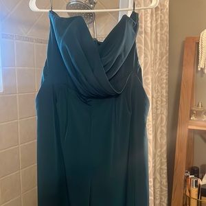 Emerald green wide leg high waisted tube top jumper.